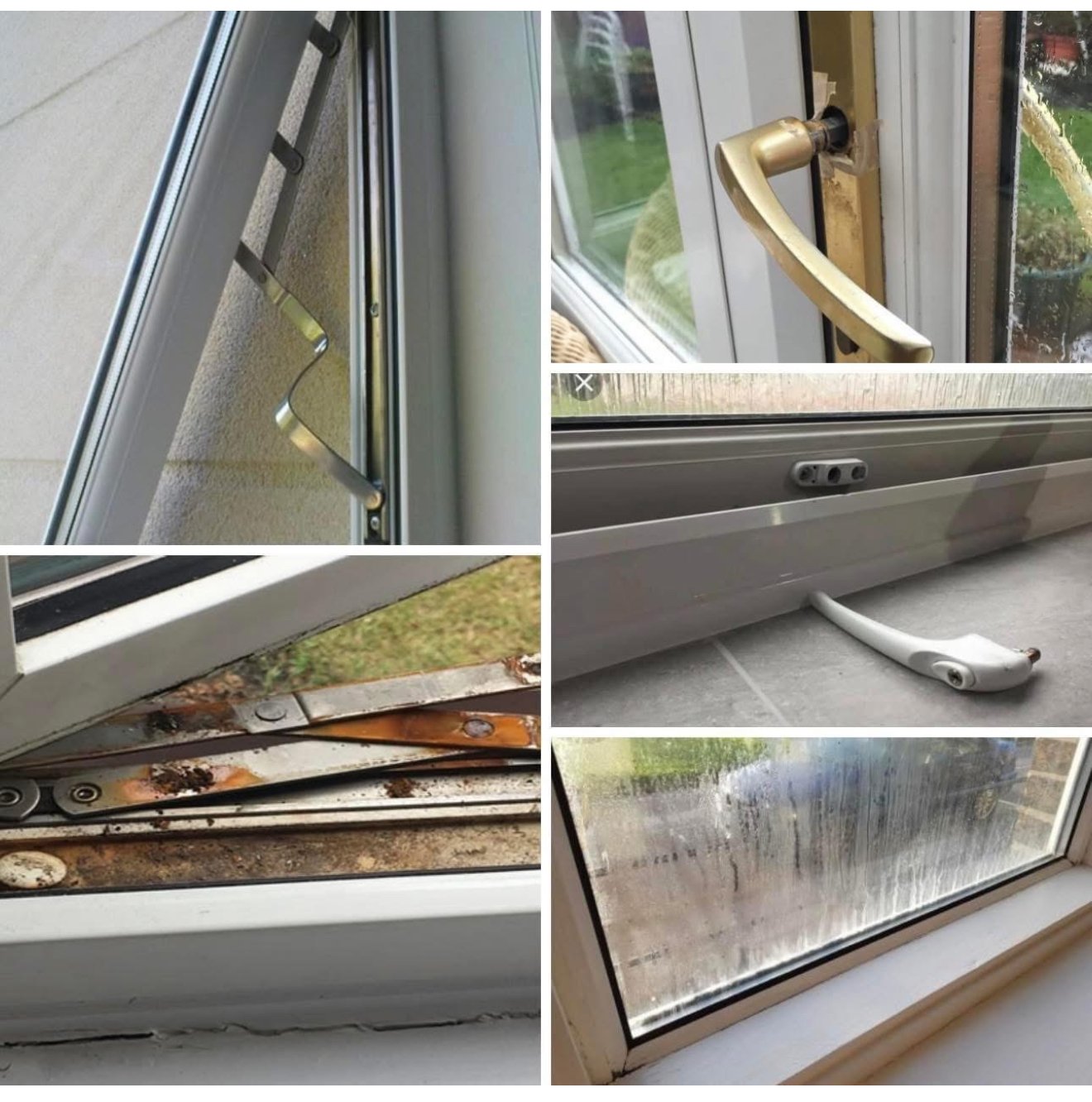 Common double glazing repair issues including broken handles, worn hinges and misted glass