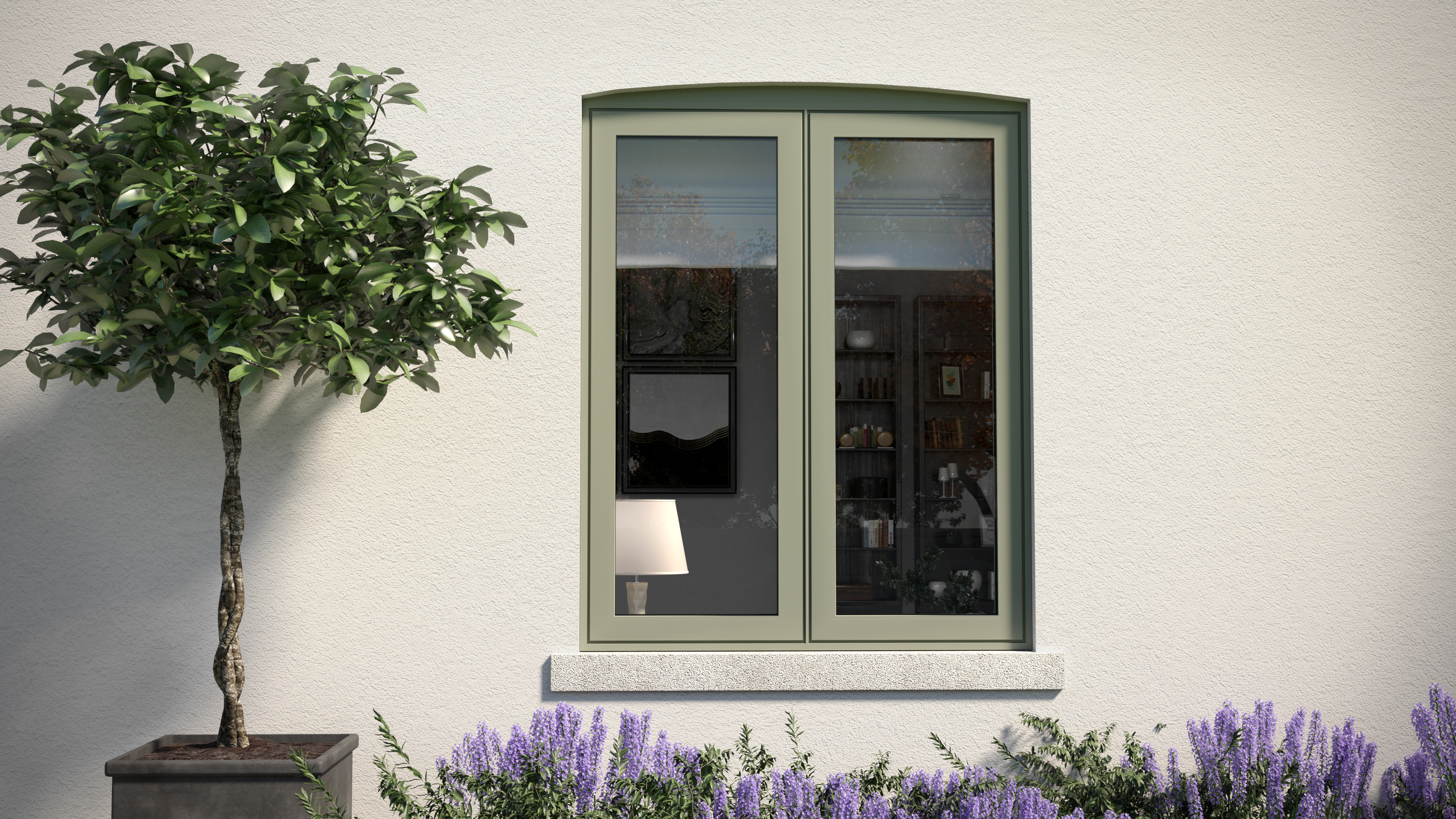 Sage green flush casement aluminium window