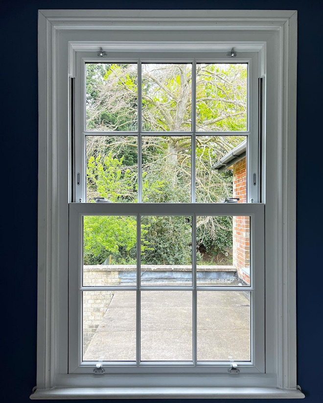 Interior view of a UPVC vertical sliding sash window